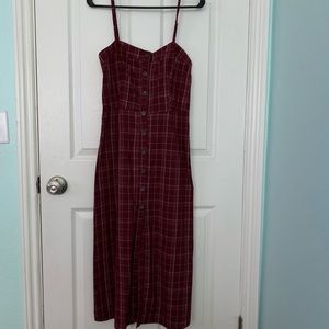 Lush Button Front Plaid Midi Dress